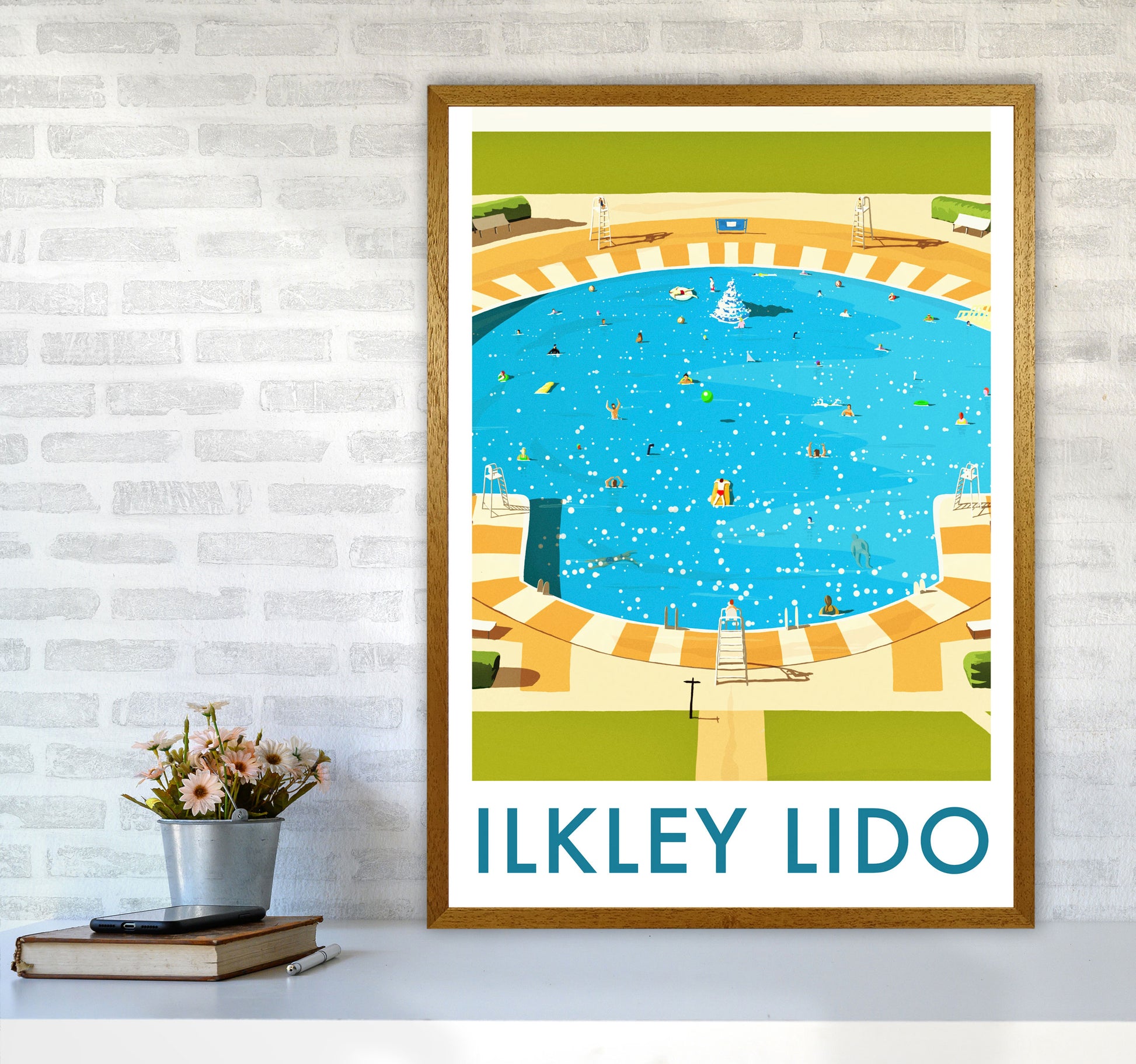 Ilkley Lido portrait Travel Art Print by Richard O'Neill A1 Print Only