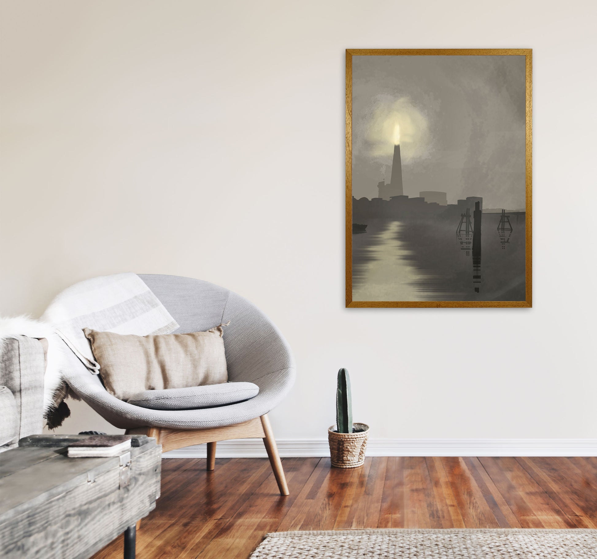 Shard In Fog Travel Art Print by Richard O'Neill, Framed Wall Art A1 Print Only