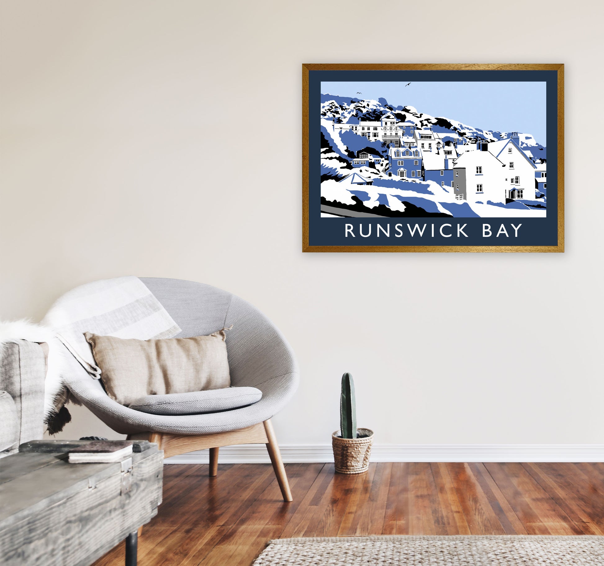 Runswick Bay Travel Art Print by Richard O'Neill, Framed Wall Art A1 Print Only
