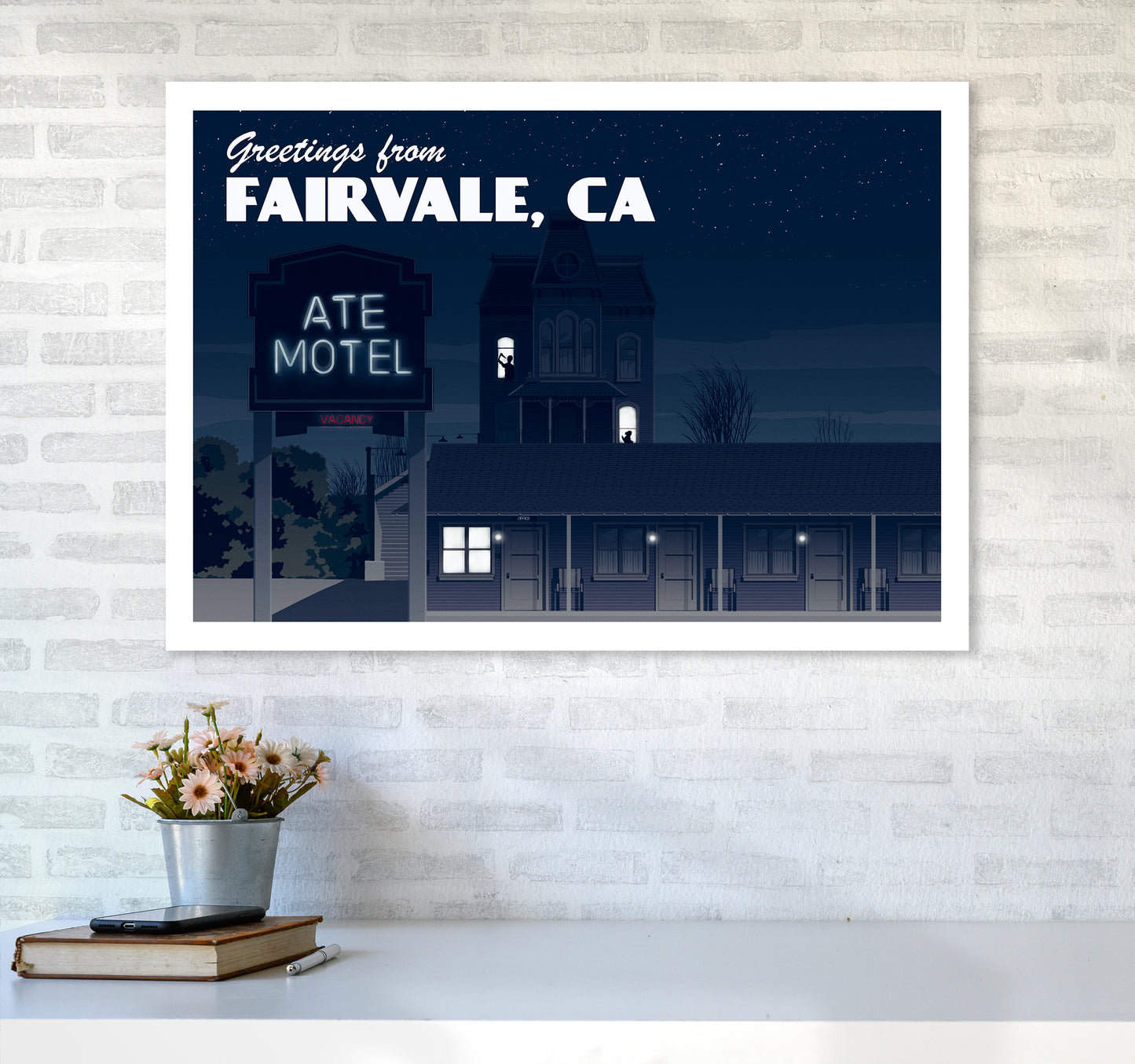 Bates Motel Night Art Print by Richard O'Neill A1 Black Frame