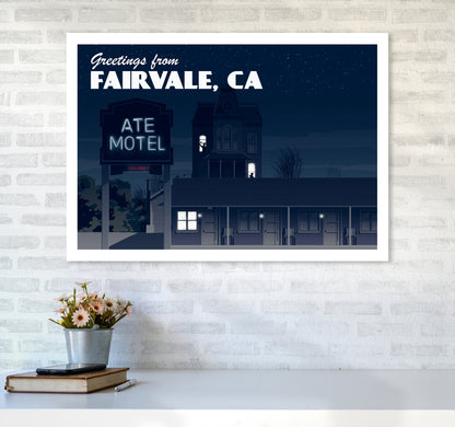 Bates Motel Night Art Print by Richard O'Neill A1 Black Frame