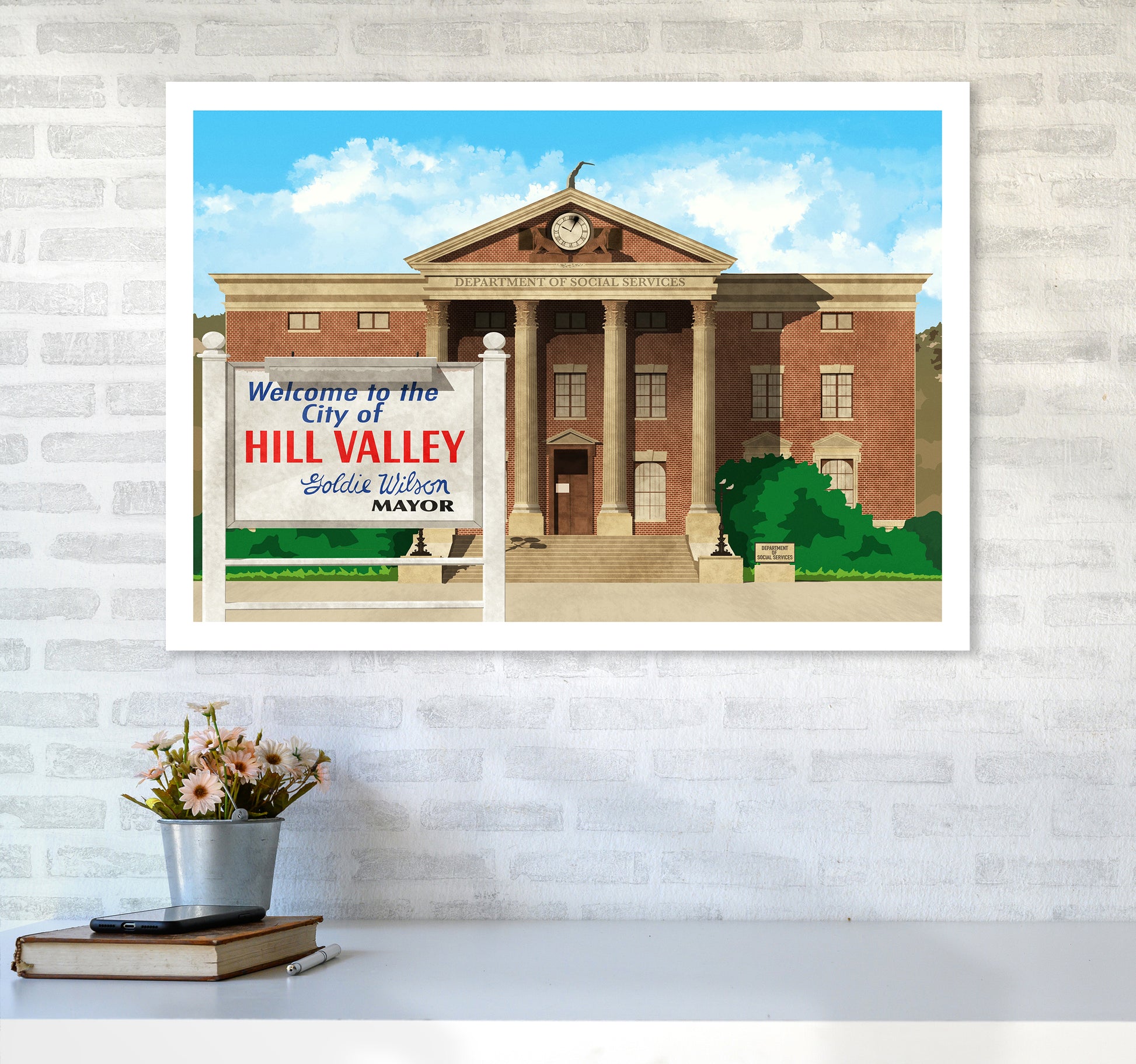 Hill Valley 1985 Revised Art Print by Richard O'Neill A1 Black Frame