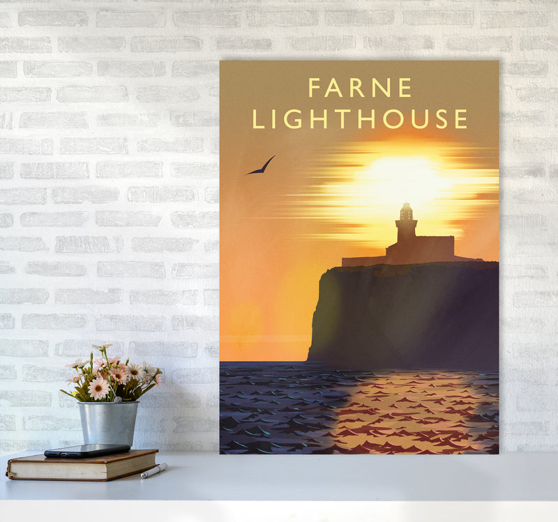 Farne Lighthouse portrait Travel Art Print by Richard O'Neill A1 Black Frame