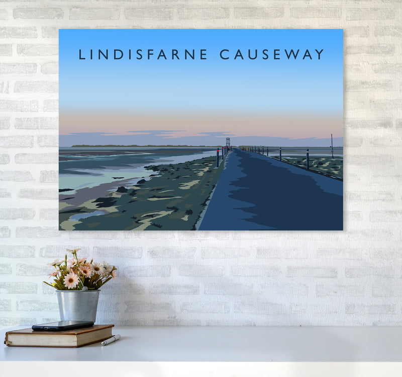 Lindisfarne Causeway Travel Art Print by Richard O'Neill A1 Black Frame