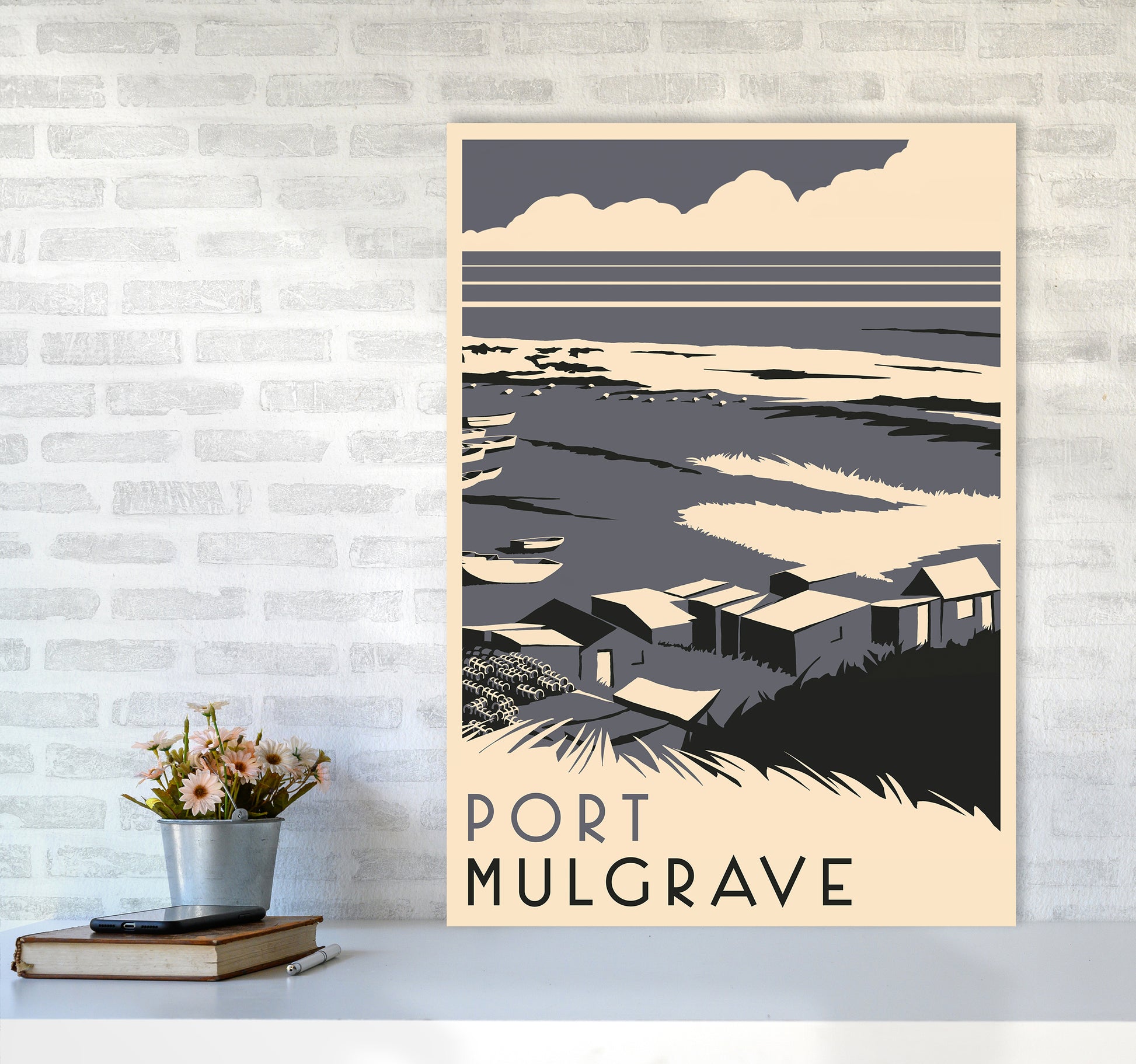 Port Mulgrave portrait Travel Art Print by Richard O'Neill A1 Black Frame