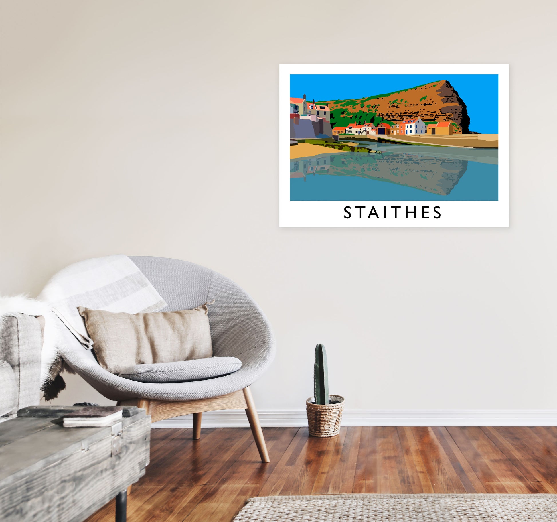 Staithes Art Print by Richard O'Neill A1 Black Frame