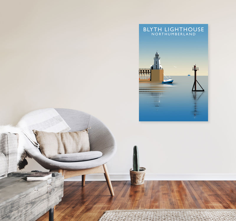 Blyth Lighthouse Northumberland Art Print by Richard O'Neill A1 Black Frame