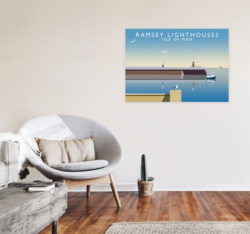 Ramsey Lighthouses Isle of Man Art Print by Richard O'Neill A1 Black Frame