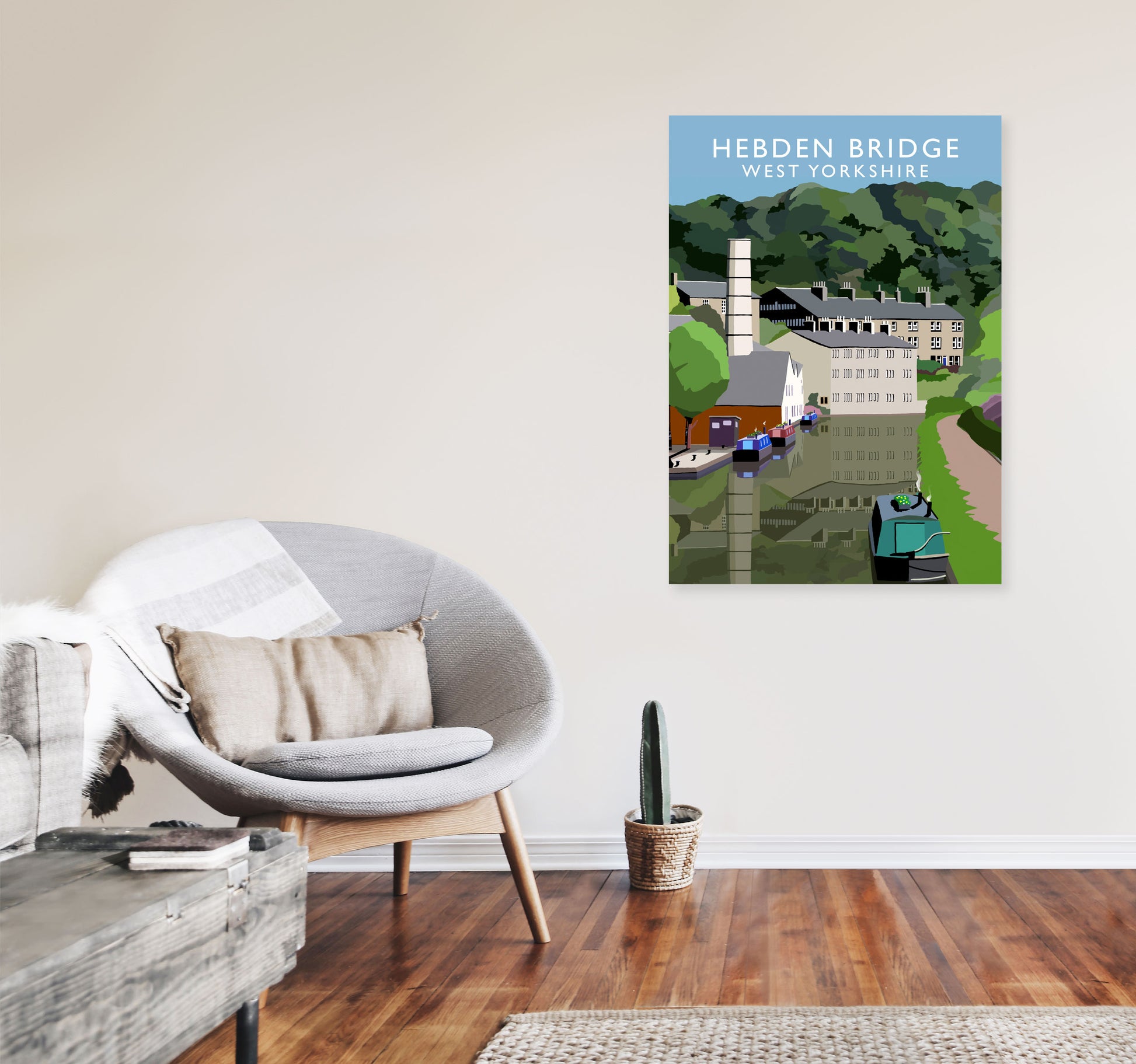 Hebden Bridge West Yorkshire Travel Art Print by Richard O'Neill A1 Black Frame
