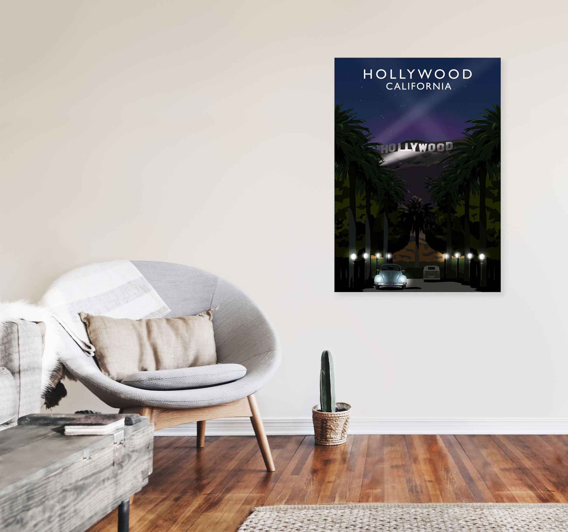 Hollywood California Travel Art Print by Richard O'Neill, Framed Wall Art A1 Black Frame