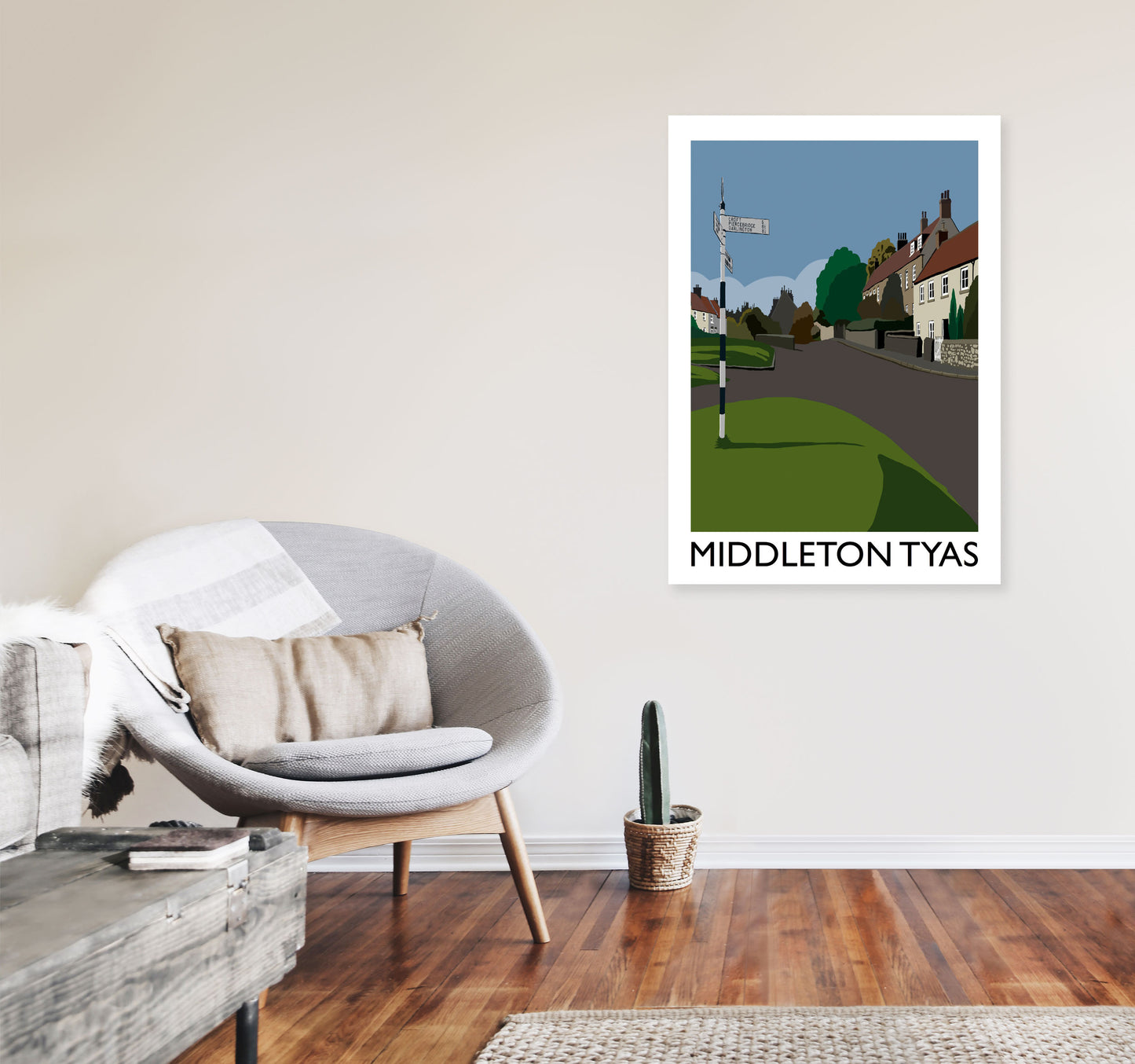 Middleton Tyas Travel Art Print by Richard O'Neill, Framed Wall Art A1 Black Frame