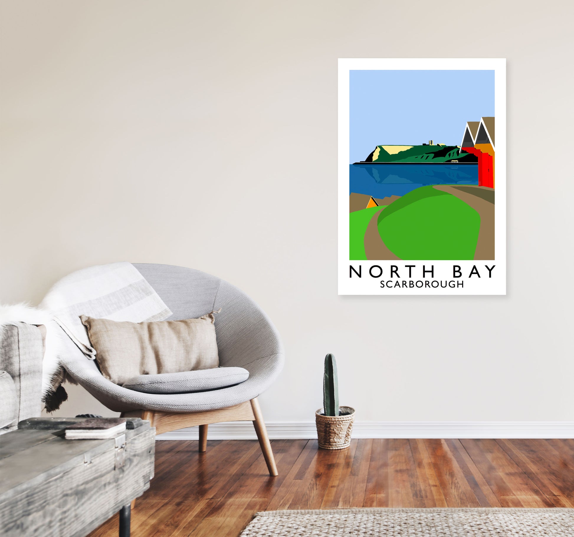 North Bay Scarborough Travel Art Print by Richard O'Neill, Framed Wall Art A1 Black Frame