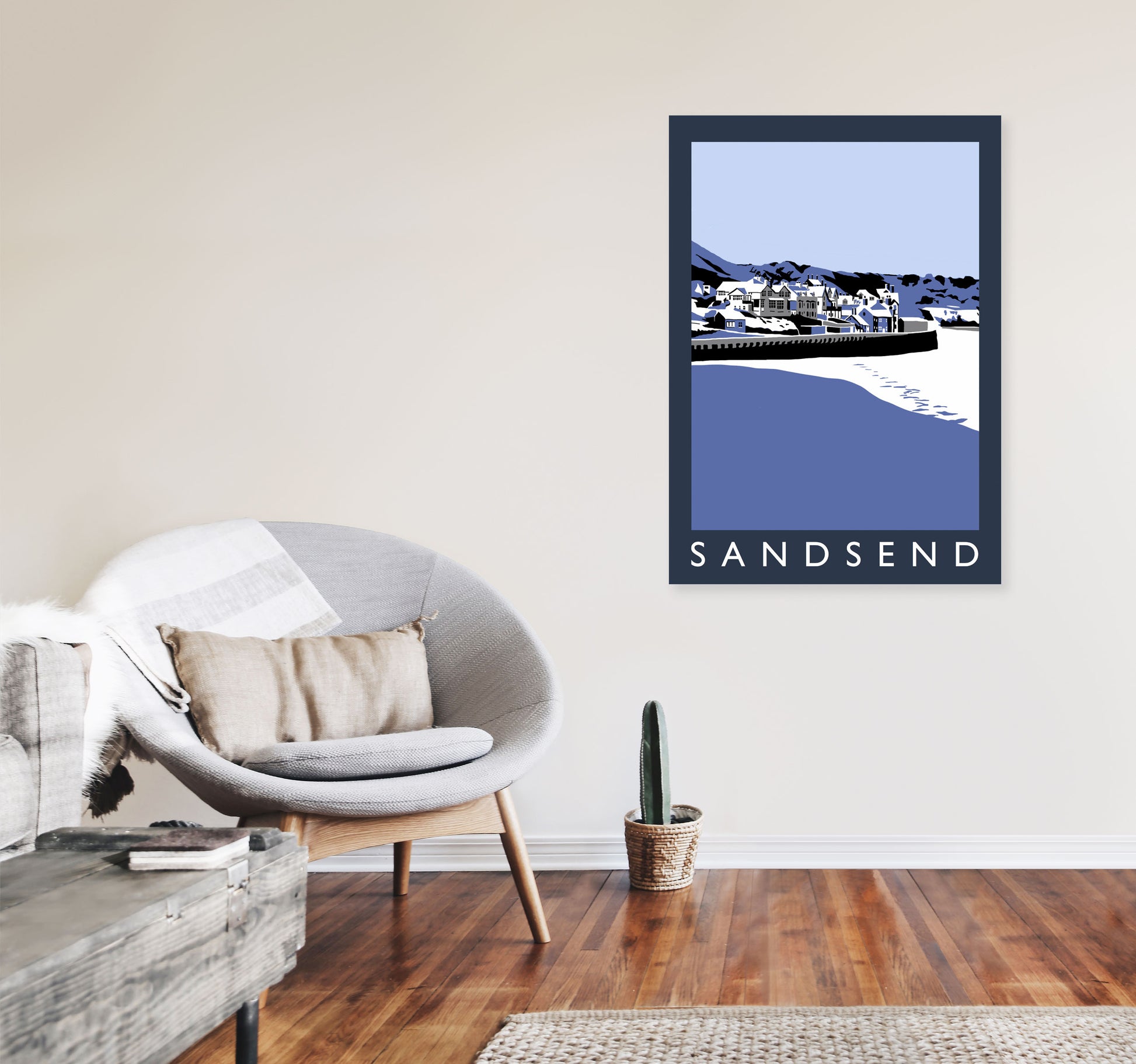 Sandsend Travel Art Print by Richard O'Neill, Framed Wall Art A1 Black Frame