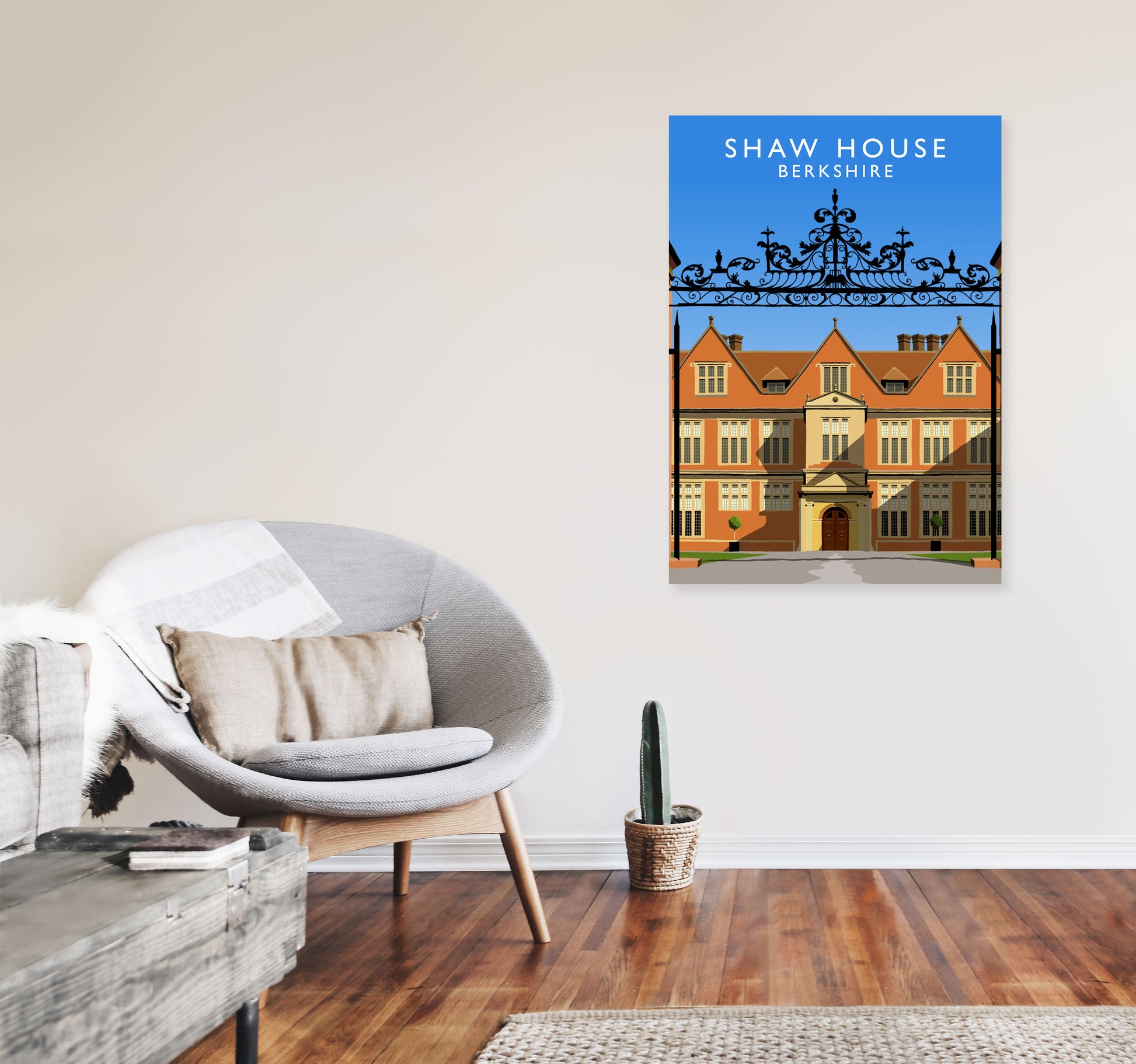 Shaw House Berkshire Travel Art Print by Richard O'Neill, Framed Wall Art A1 Black Frame