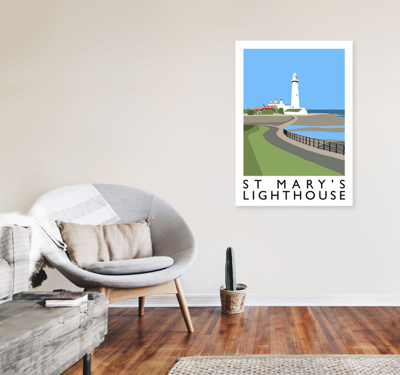 St Mary's Lighthouse Travel Art Print by Richard O'Neill A1 Black Frame