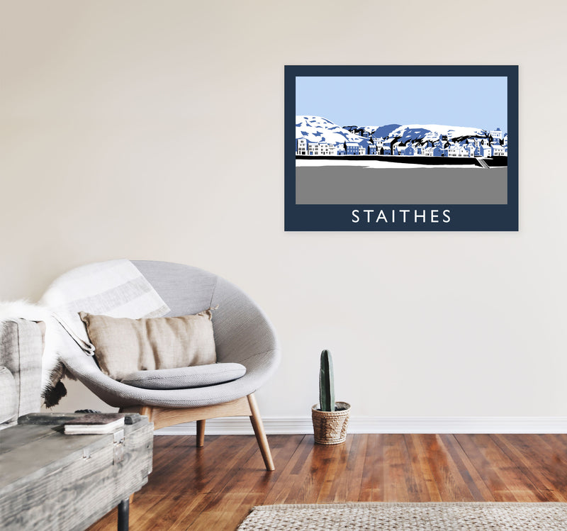 Staithes Travel Art Print by Richard O'Neill, Framed Wall Art A1 Black Frame