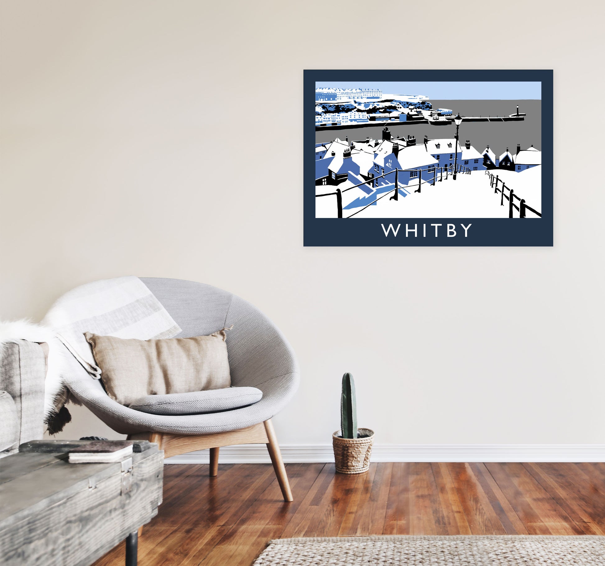 Whitby Travel Art Print by Richard O'Neill, Framed Wall Art A1 Black Frame
