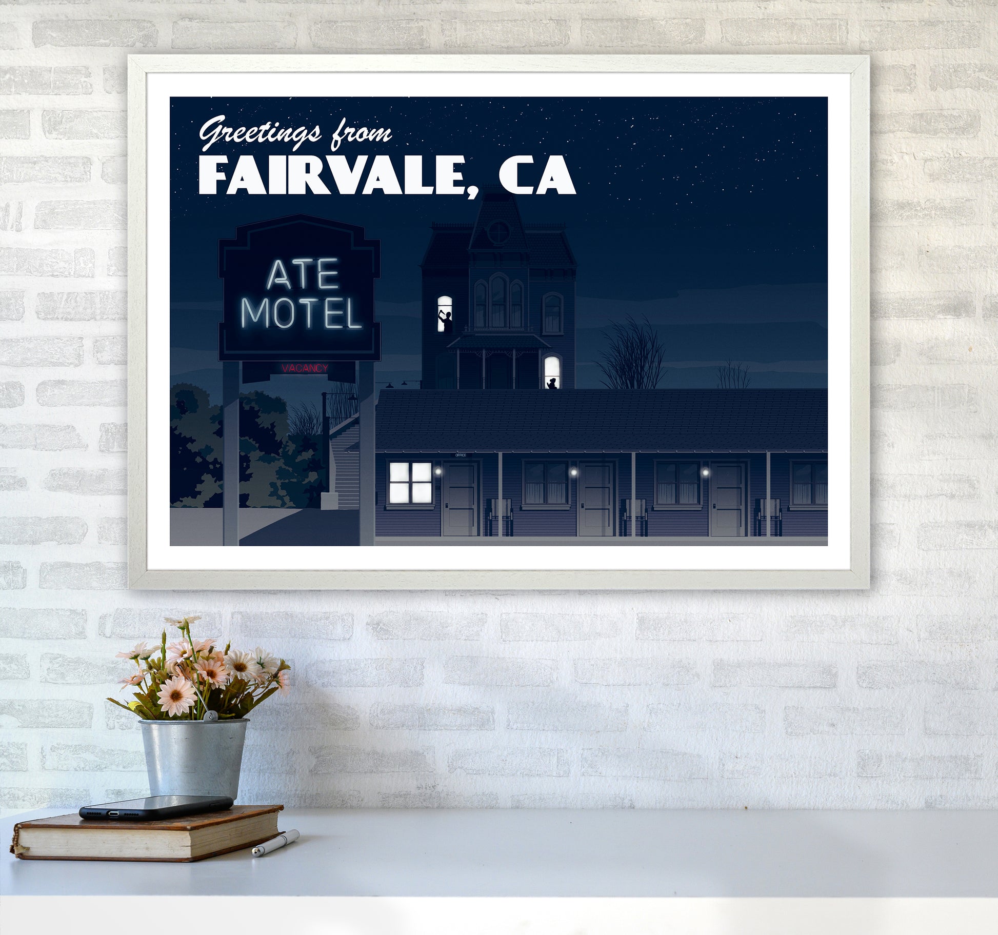 Bates Motel Night Art Print by Richard O'Neill A1 Oak Frame
