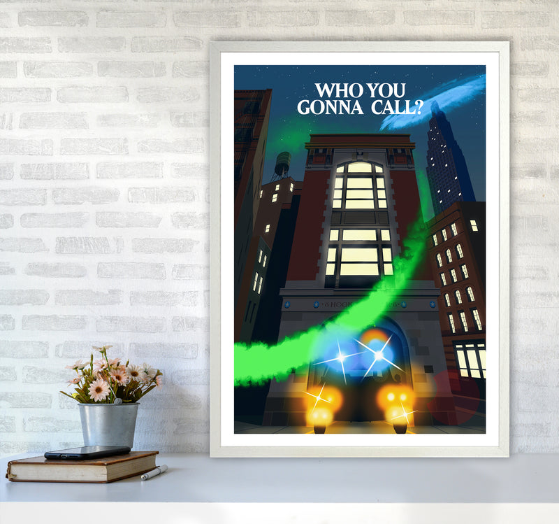 Ghostbusters Night Art Print by Richard O'Neill A1 Oak Frame