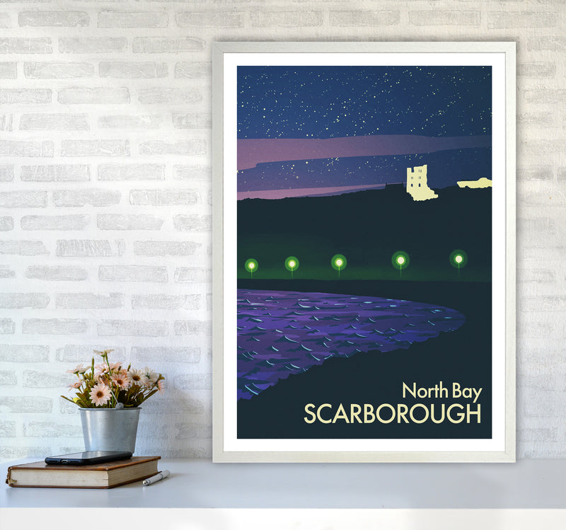 North Bay, Scarborough (Night) Portrait Art Print by Richard O'Neill A1 Oak Frame