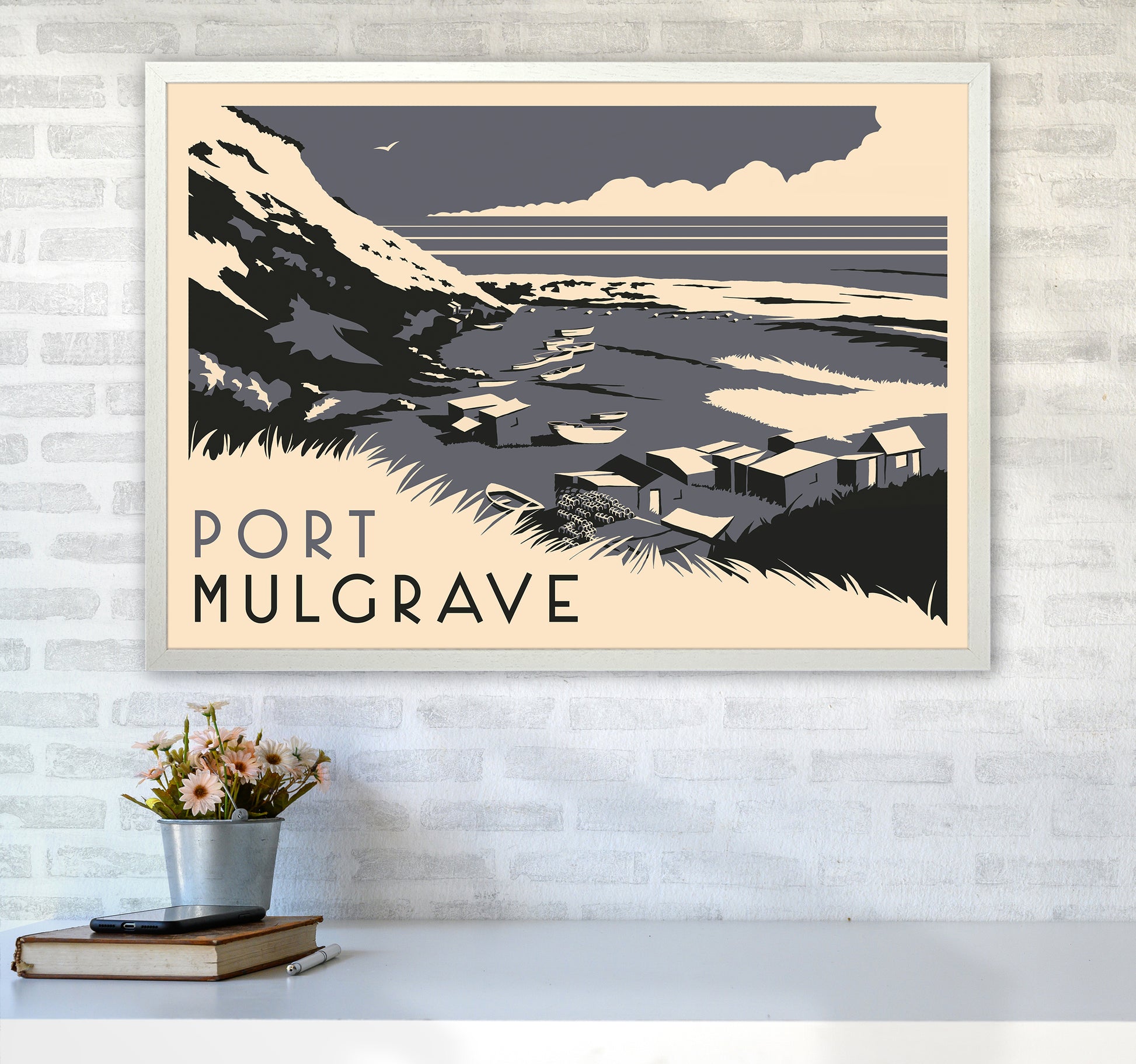 Port Mulgrave Travel Art Print by Richard O'Neill A1 Oak Frame