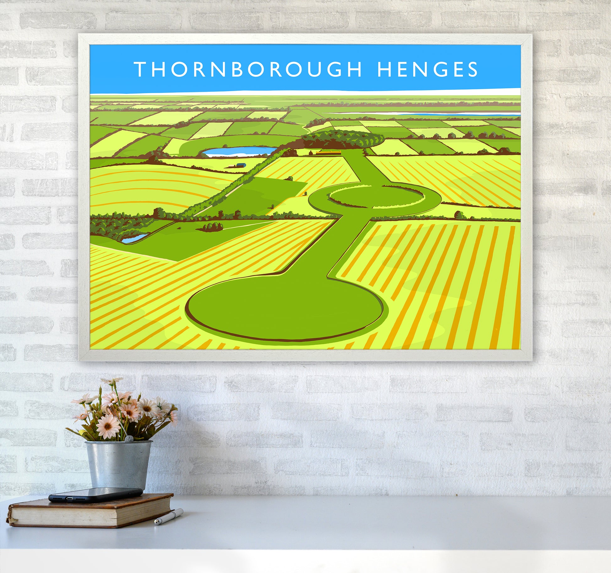 Thornborough Henges Travel Art Print by Richard O'Neill A1 Oak Frame