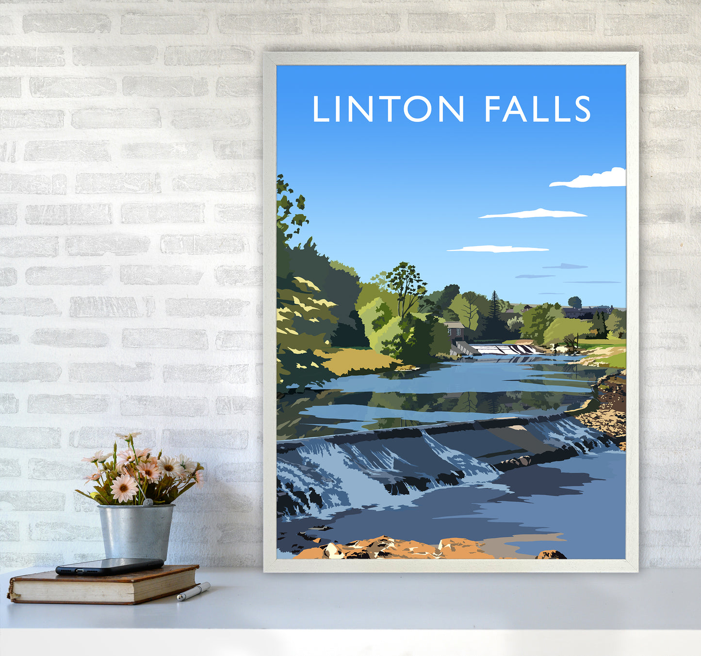 Linton Falls portrait Travel Art Print by Richard O'Neill A1 Oak Frame