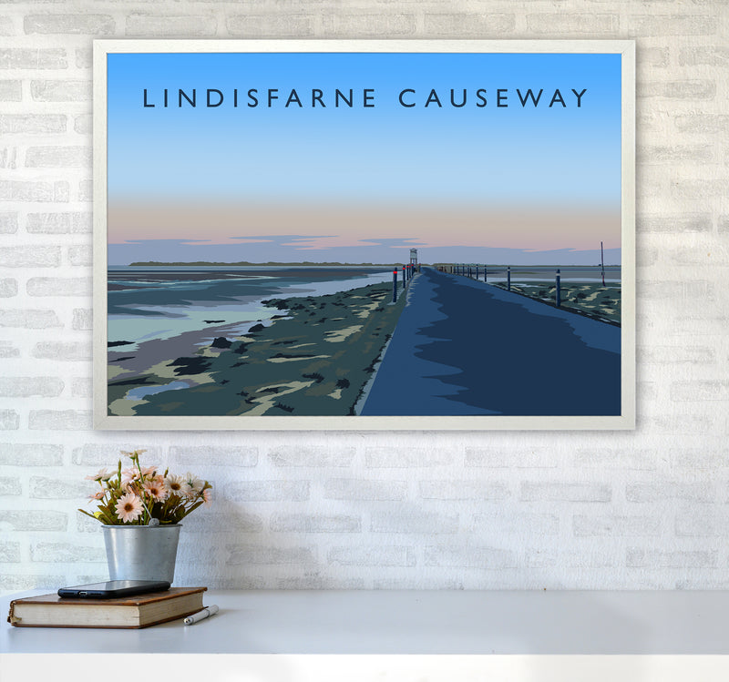 Lindisfarne Causeway Travel Art Print by Richard O'Neill A1 Oak Frame