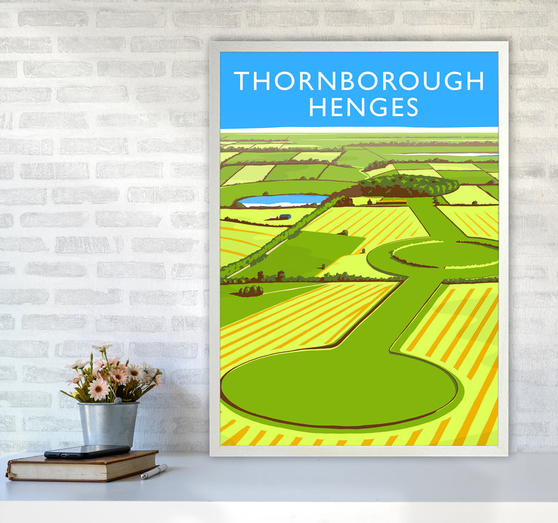Thornborough Henges portrait Travel Art Print by Richard O'Neill A1 Oak Frame