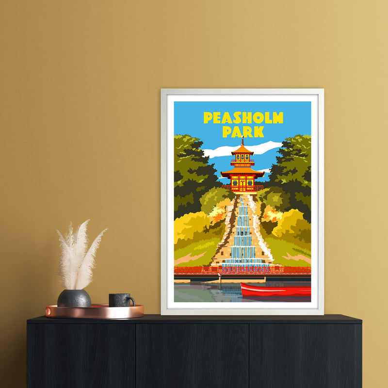 Peasholm Park Travel Art Print by Richard O'Neill A1 Oak Frame