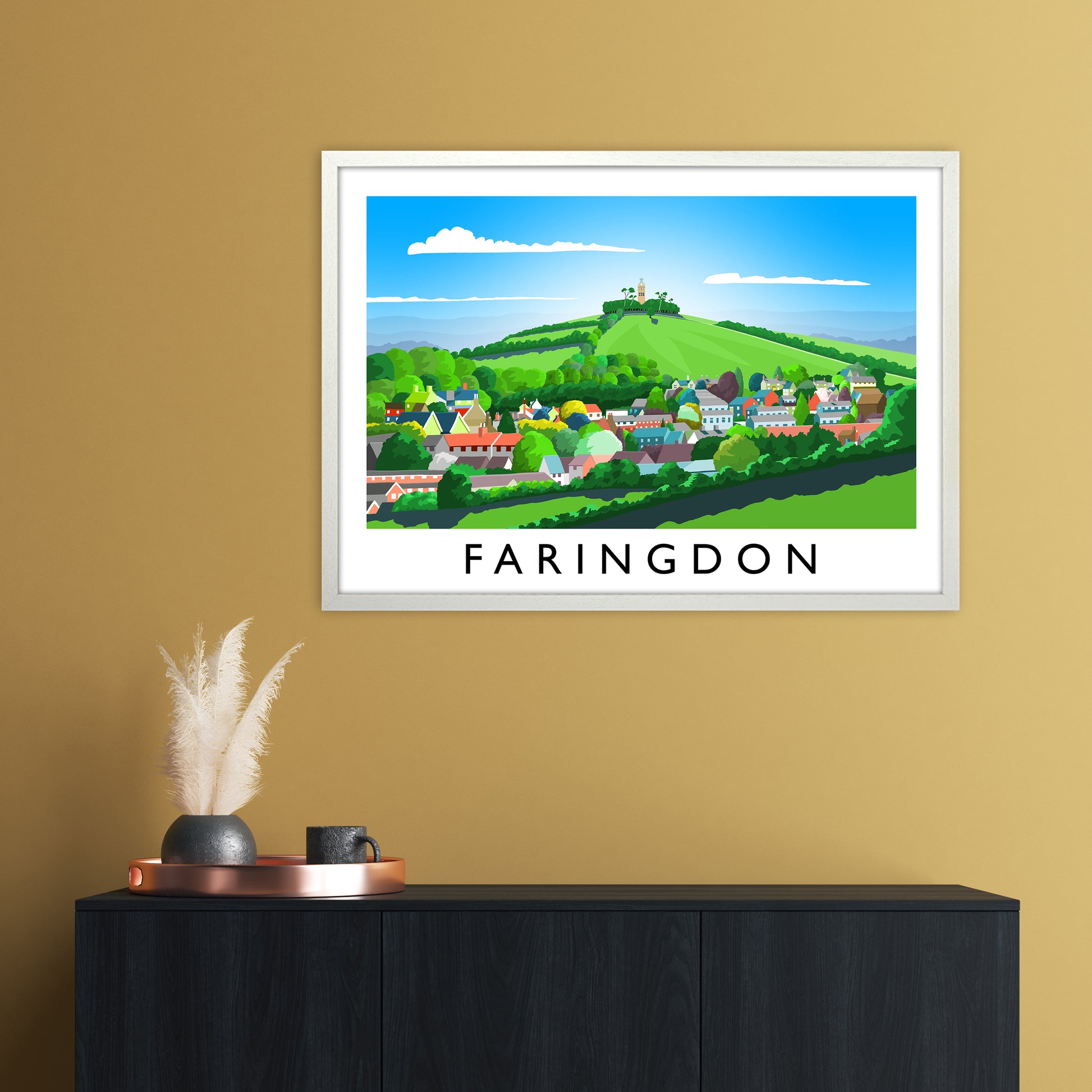 Faringdon Travel Art Print by Richard O'Neill A1 Oak Frame