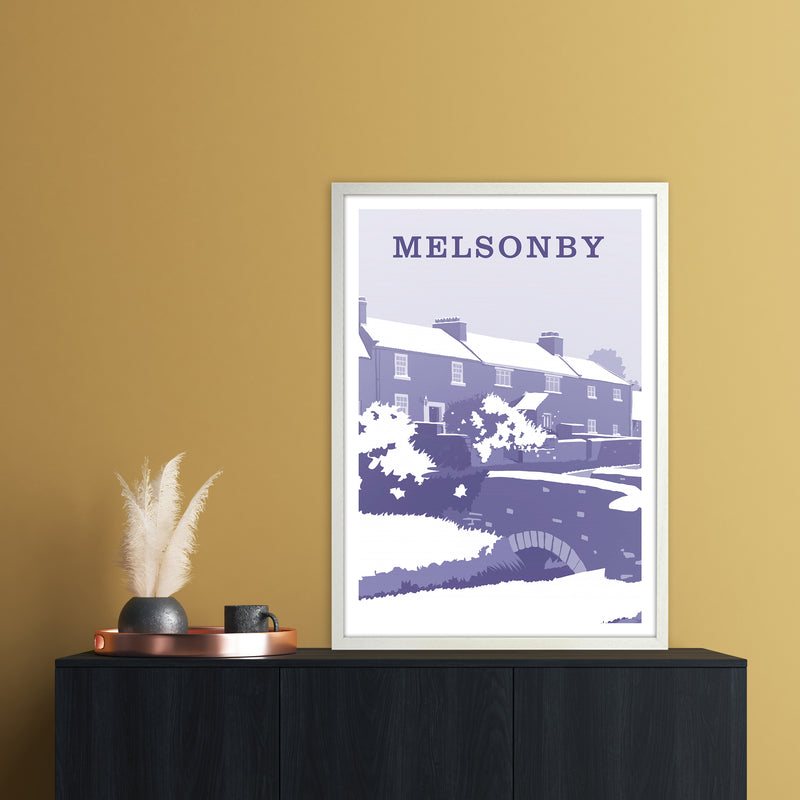 Melsonby (Snow) Portrait Travel Art Print by Richard O'Neill A1 Oak Frame