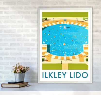 Ilkley Lido portrait Travel Art Print by Richard O'Neill A1 Oak Frame