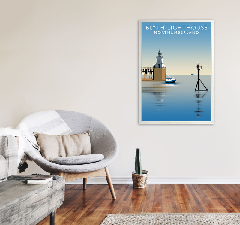 Blyth Lighthouse Northumberland Art Print by Richard O'Neill A1 Oak Frame