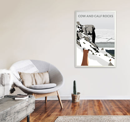 Cow And Calf Rocks In Snow Portrait by Richard O'Neill A1 Oak Frame