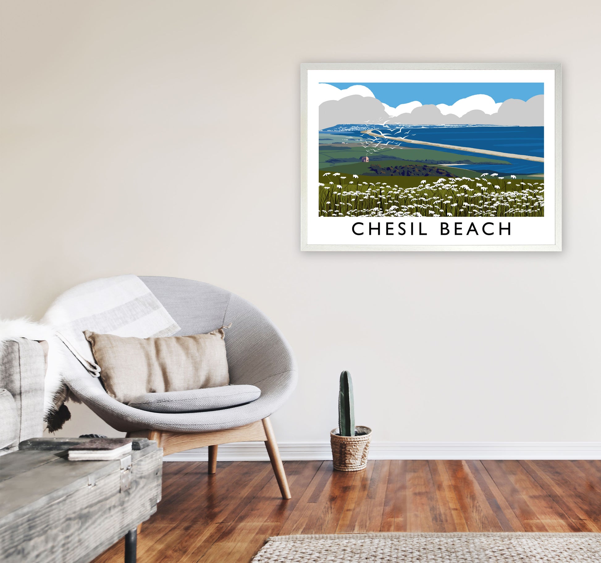 Chesil Beach Framed Digital Art Print by Richard O'Neill A1 Oak Frame