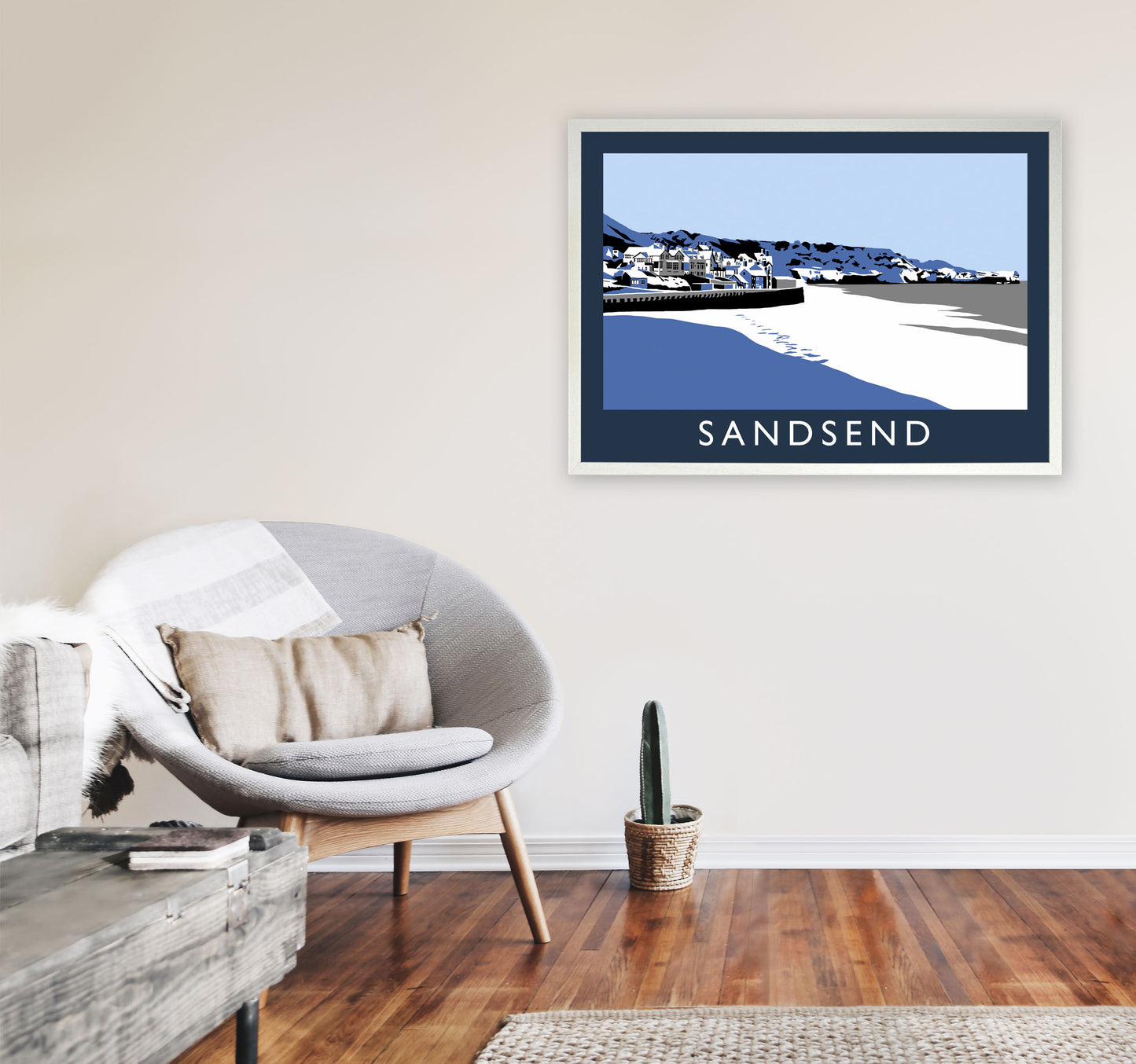 Sandsend Travel Art Print by Richard O'Neill, Framed Wall Art A1 Oak Frame