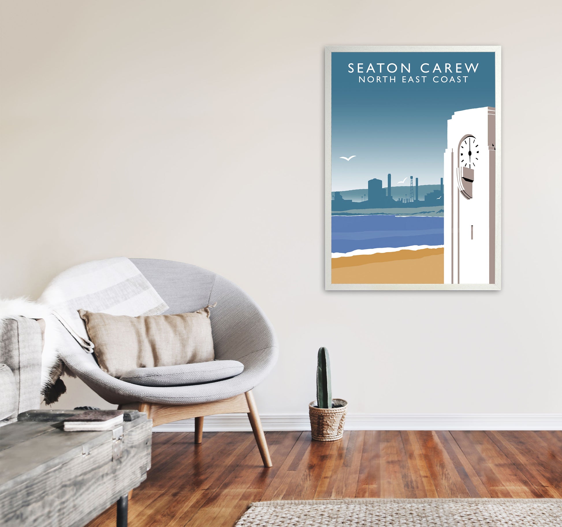 Seaton Carew North East Coast Travel Art Print by Richard O'Neill A1 Oak Frame