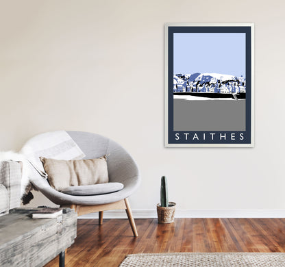 Staithes Travel Art Print by Richard O'Neill, Framed Wall Art A1 Oak Frame