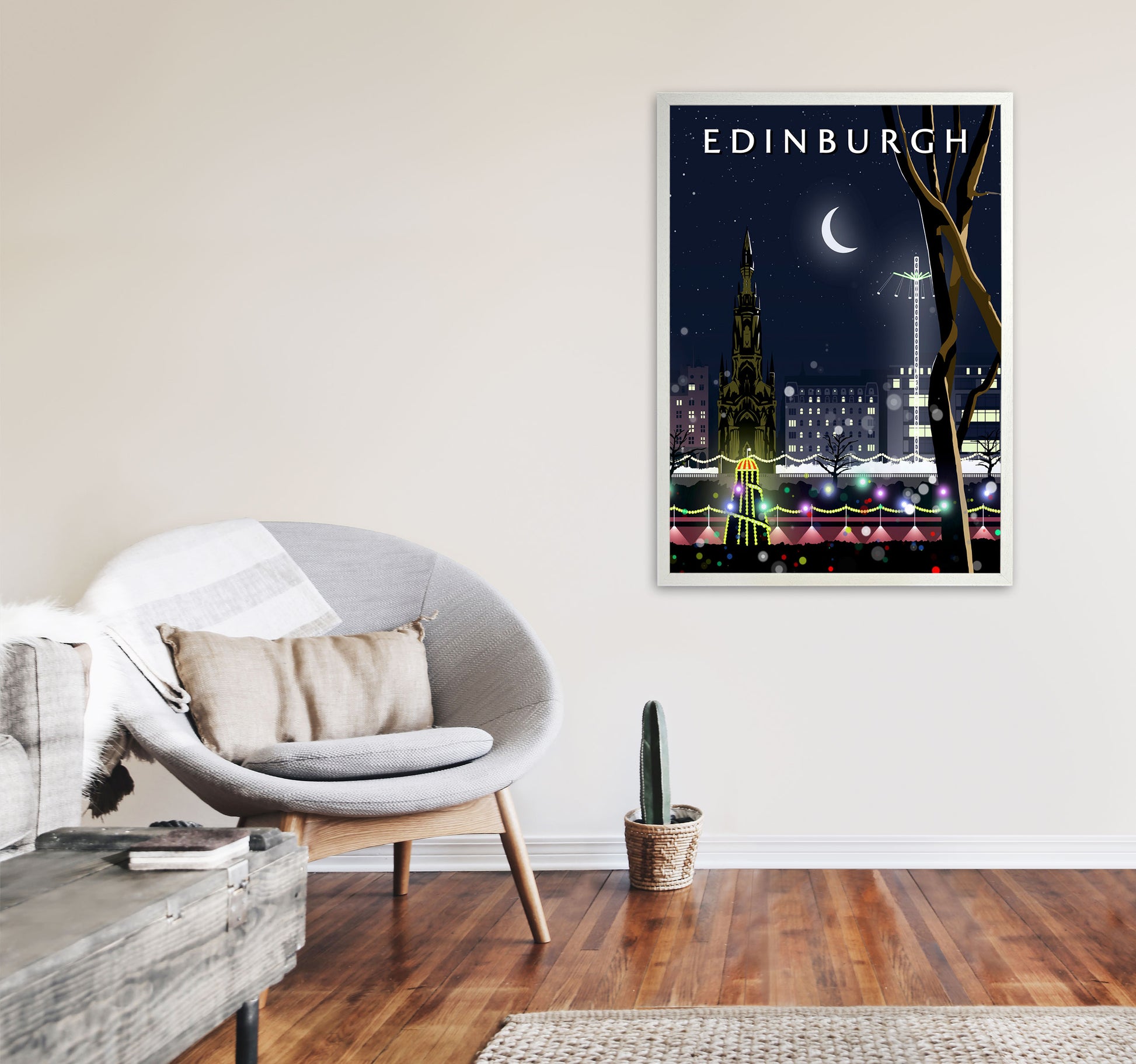 Edinburgh Night Portrait by Richard O'Neill A1 Oak Frame