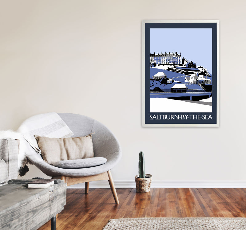 Saltburn-by-the-sea In Snow Portrait by Richard O'Neill A1 Oak Frame