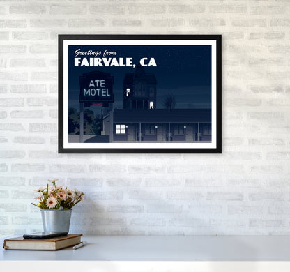 Bates Motel Night Art Print by Richard O'Neill A2 White Frame