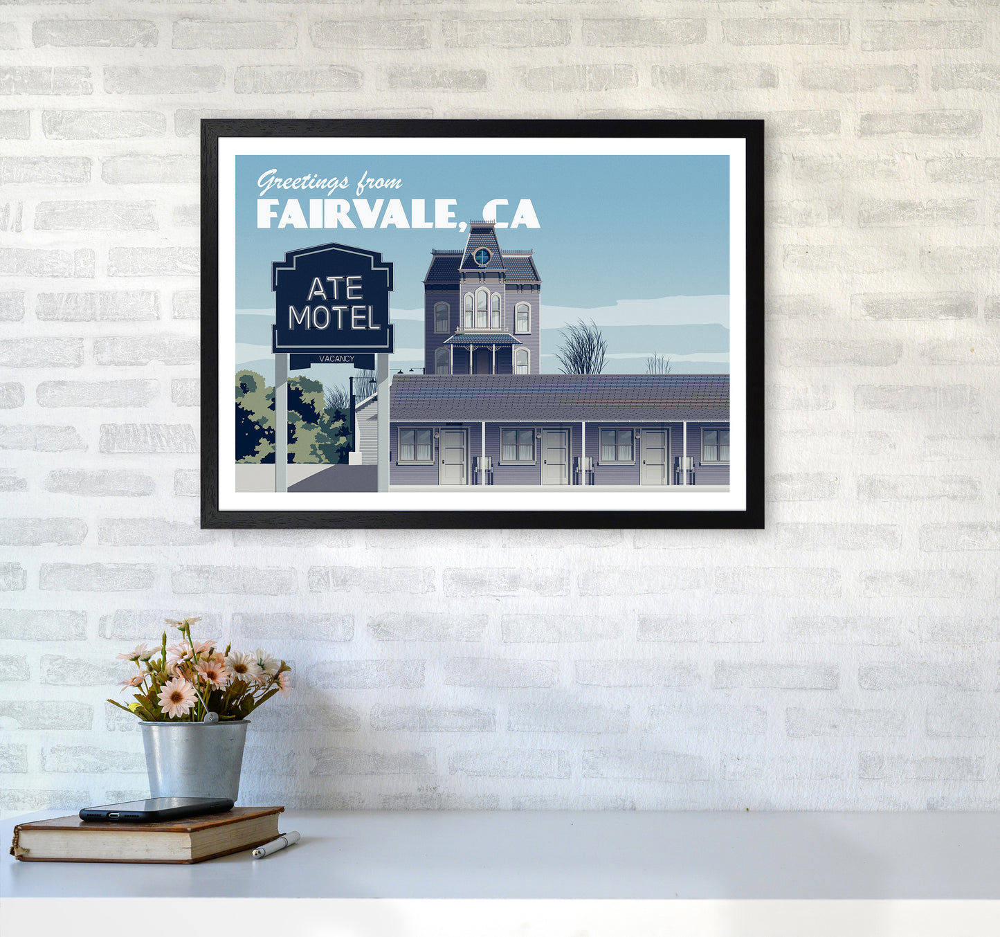 Bates Motel Day Art Print by Richard O'Neill A2 White Frame