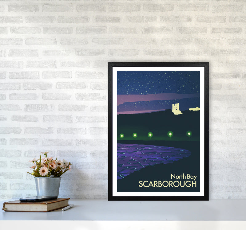 North Bay, Scarborough (Night) Portrait Art Print by Richard O'Neill A2 White Frame