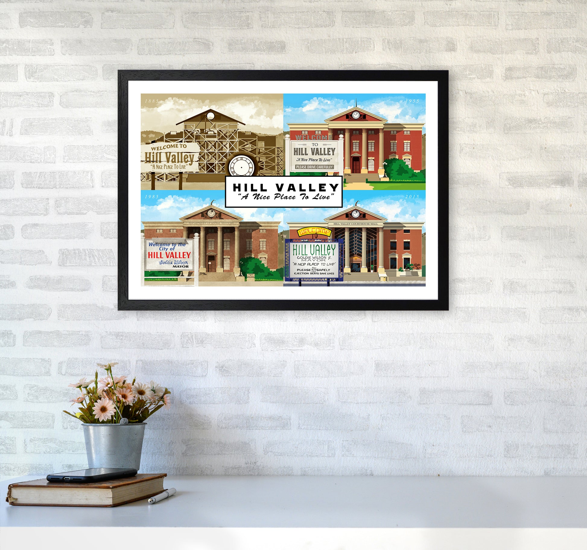 Hill Valley - A Nice Place To Live Art Print by Richard O'Neill A2 White Frame