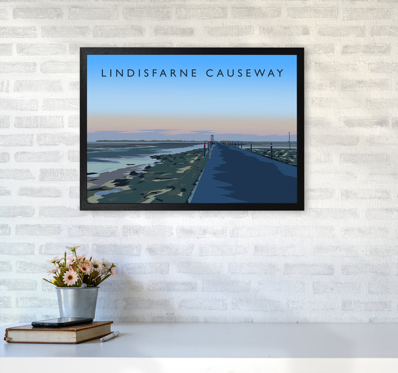 Lindisfarne Causeway Travel Art Print by Richard O'Neill A2 White Frame