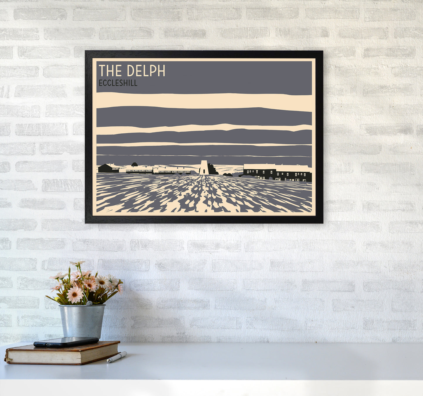 The Delph, Eccleshill Travel Art Print by Richard O'Neill A2 White Frame