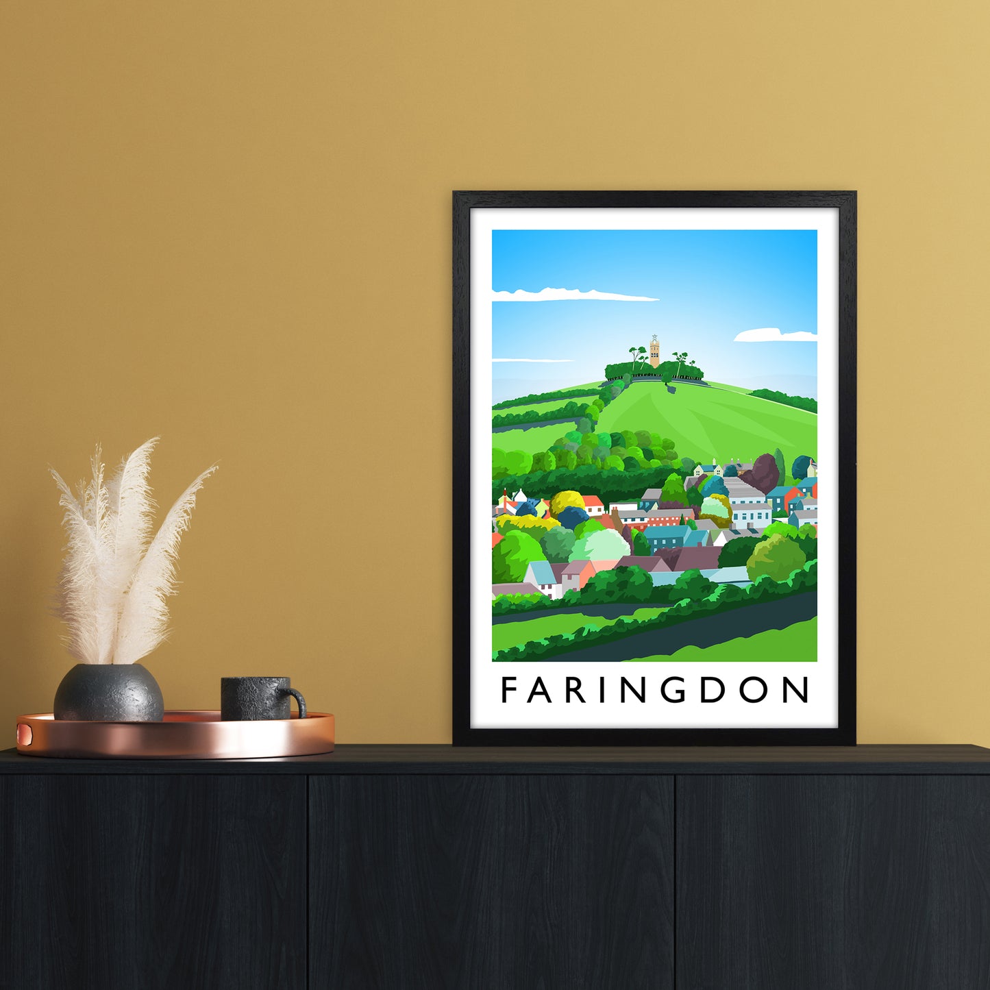 Faringdon Portrait Travel Art Print by Richard O'Neill A2 White Frame