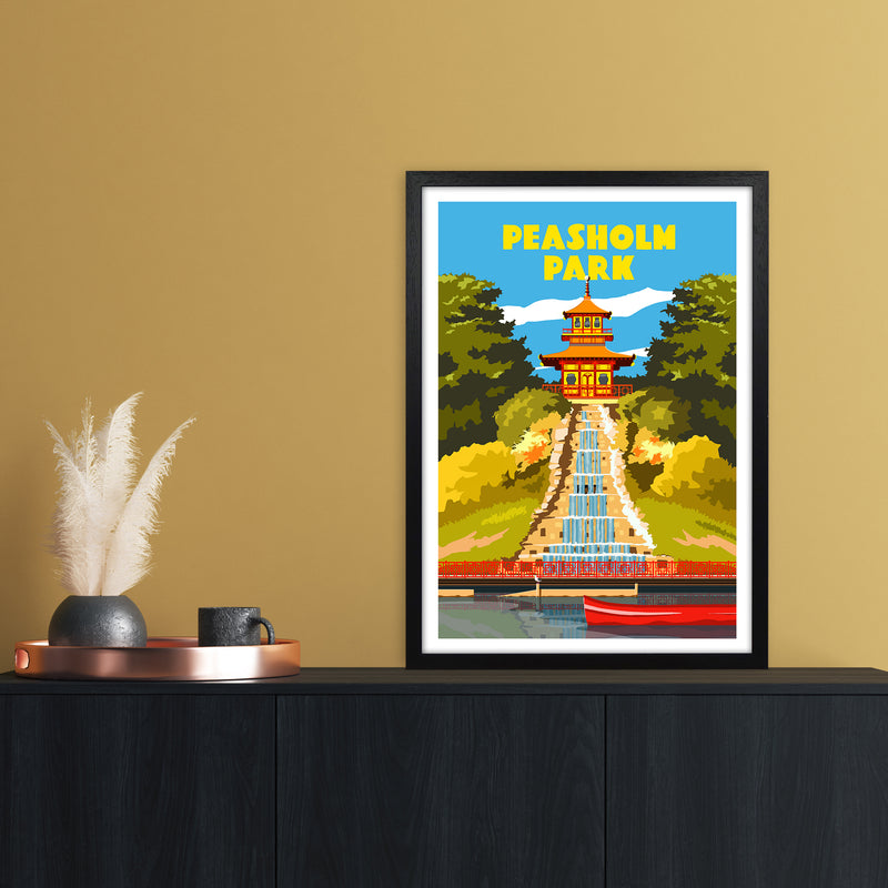 Peasholm Park Travel Art Print by Richard O'Neill A2 White Frame