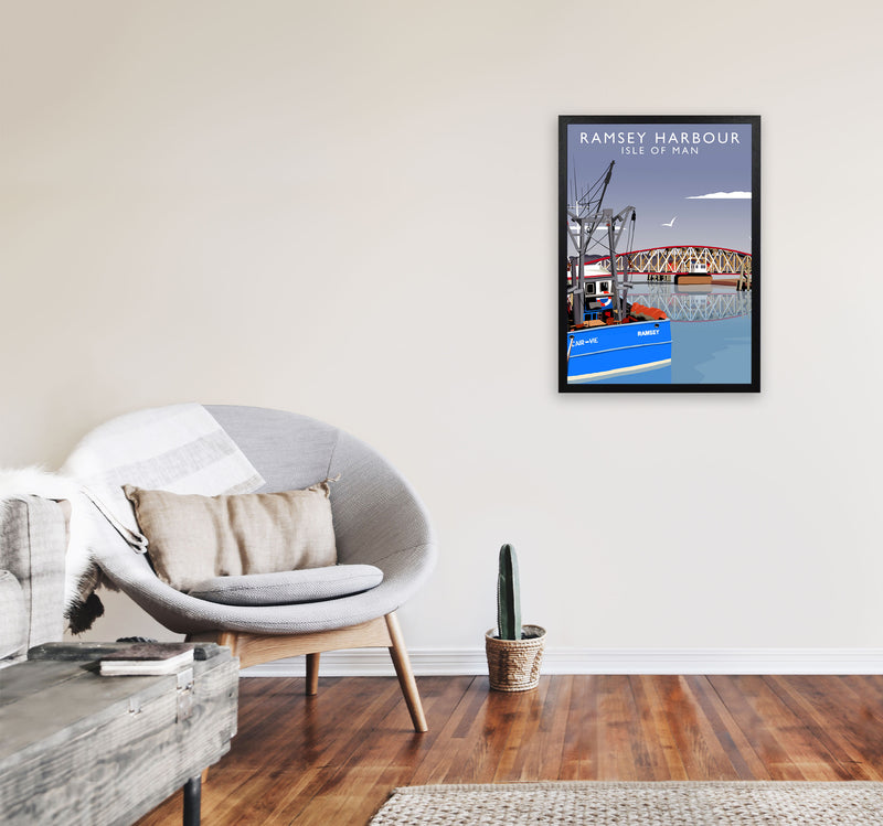 Ramsley Harbour Isle of Man Art Print by Richard O'Neill A2 White Frame